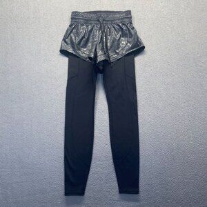 Athleta Rainier 2-In-1 Tight XXS Nylon/Spandex Black Leopard Print Leggings With
